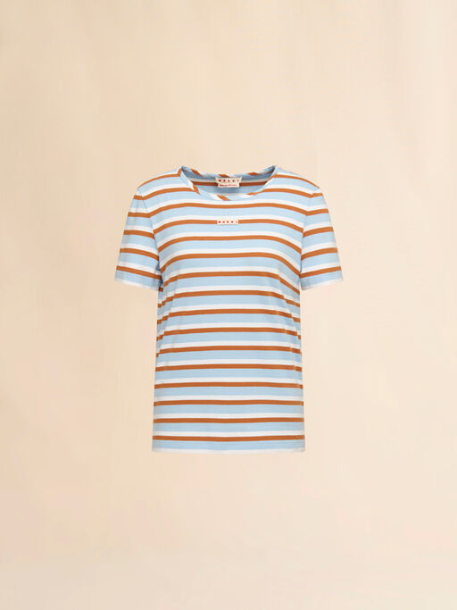 Blue and brown striped cotton T-shirt - T-shirts
