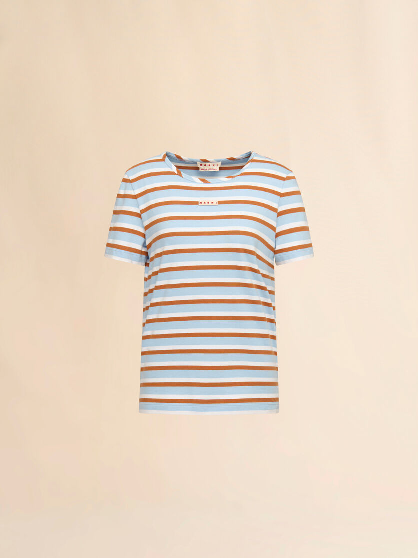Blue and brown striped cotton T-shirt, Image 1