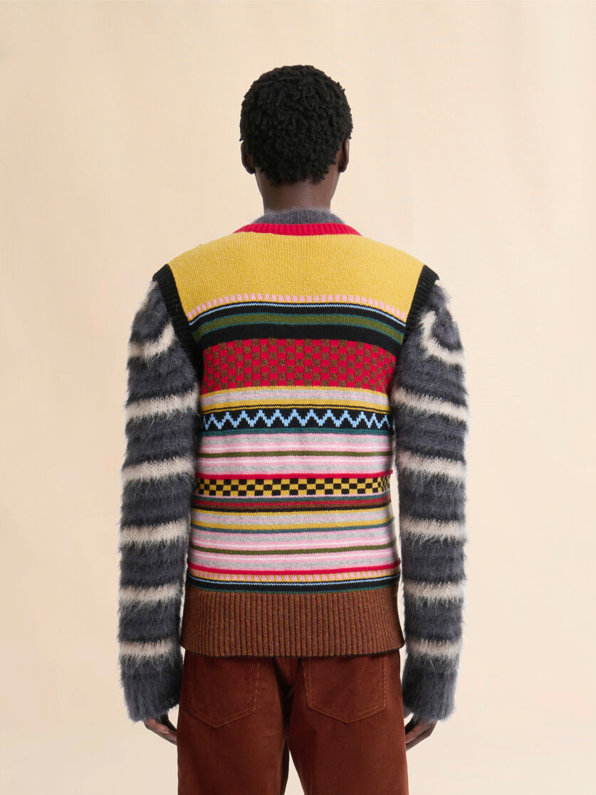 Multicolour wool sleeveless jumper with mixed patterns - Pullovers - Image 3