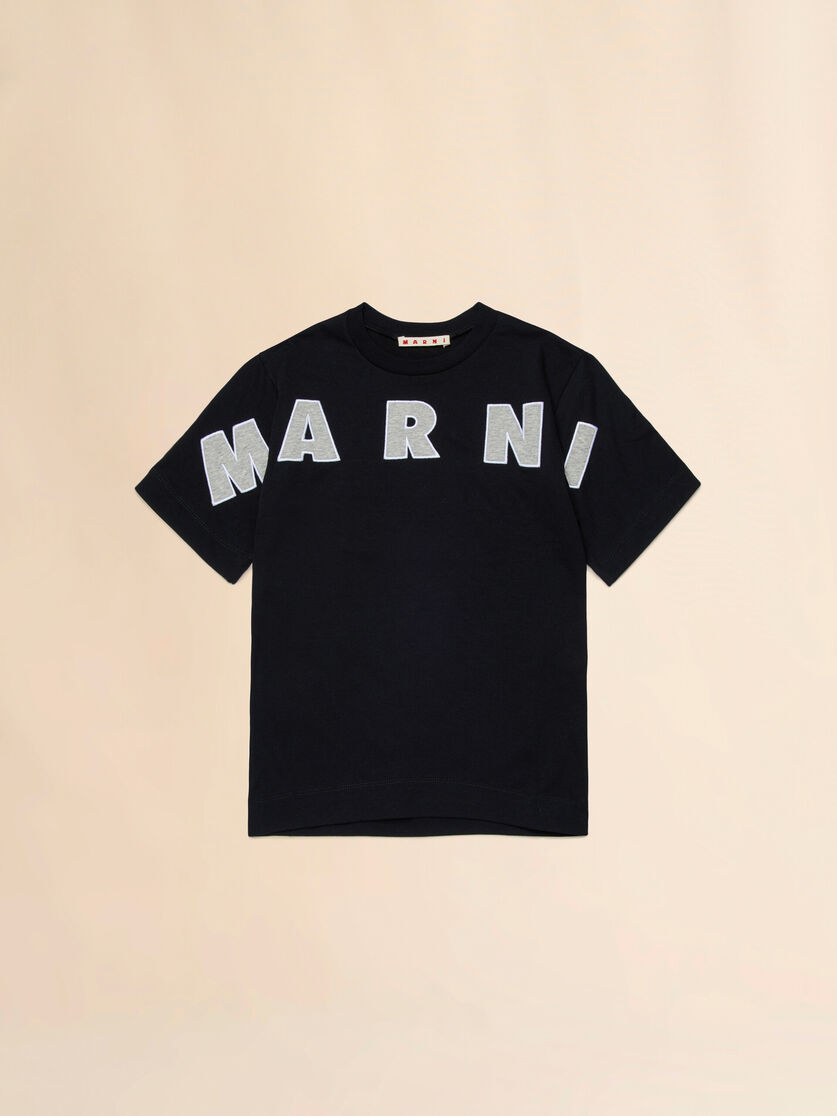 T-shirt nera con logo ricamato, Image 1