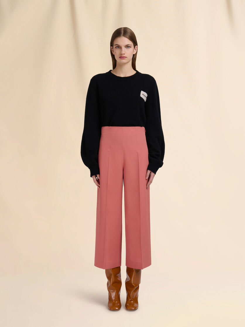 Pink wool cropped trousers - Pants - Image 2