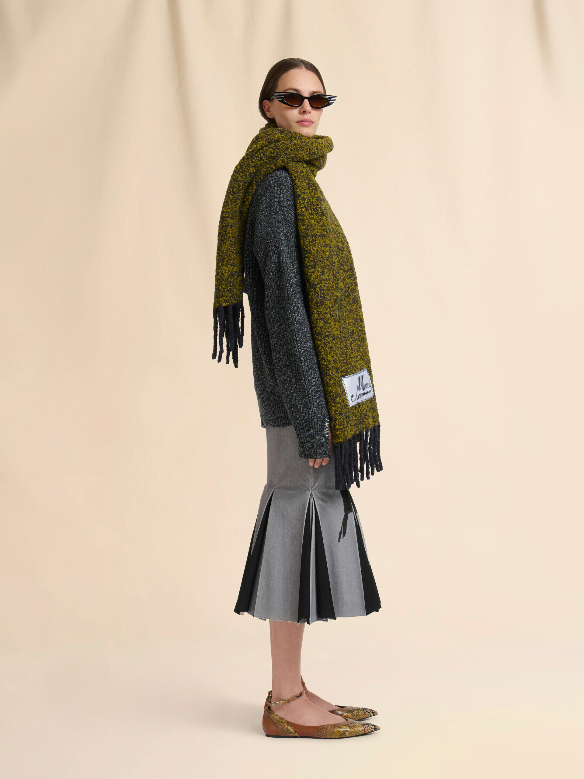 Marni ブラウンアルパカスカーフ ブラウン ブークレアルパカマフラー | Marni