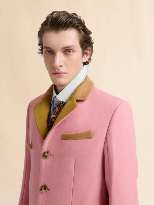 Pink wool felt coat with suede details - Coats