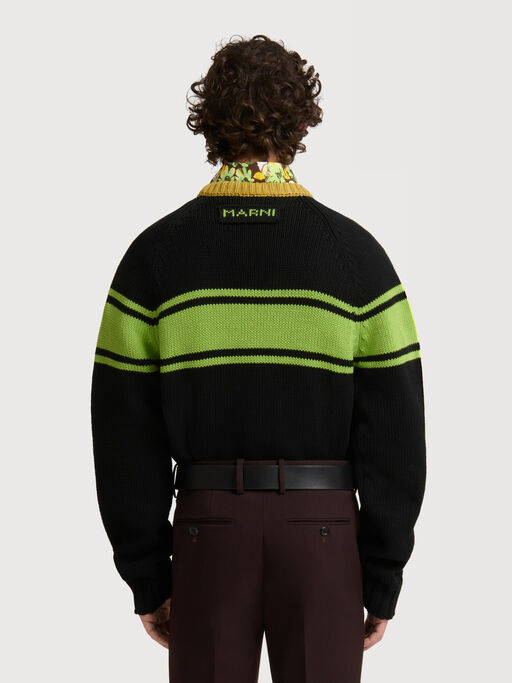 Black cotton jumper with contrast neck - Pullovers