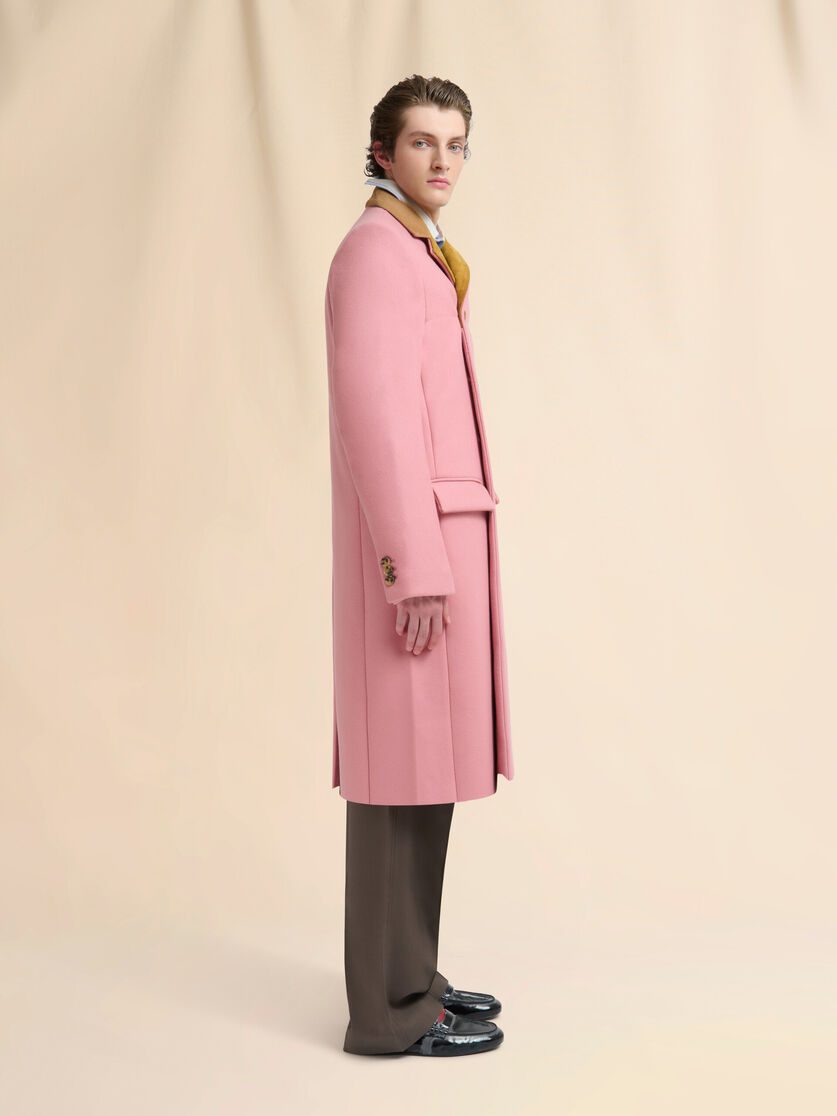 Pink wool felt coat with suede details - Coats - Image 6