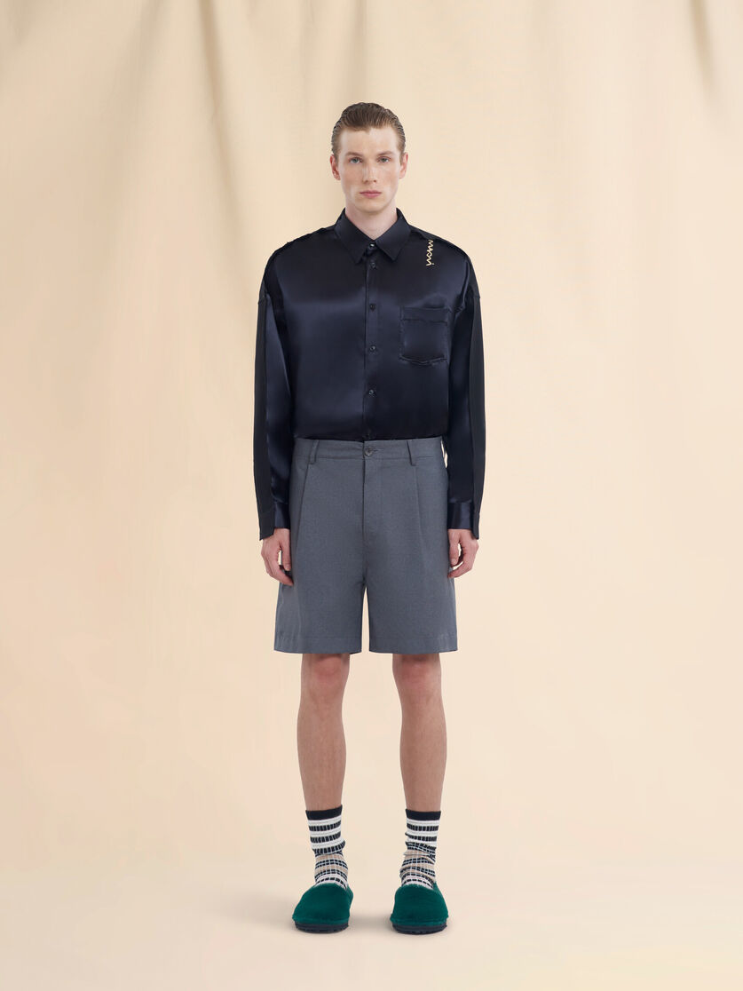 Graue Bermudashorts aus Wolle mit Bundfalten - Hosen - Image 2