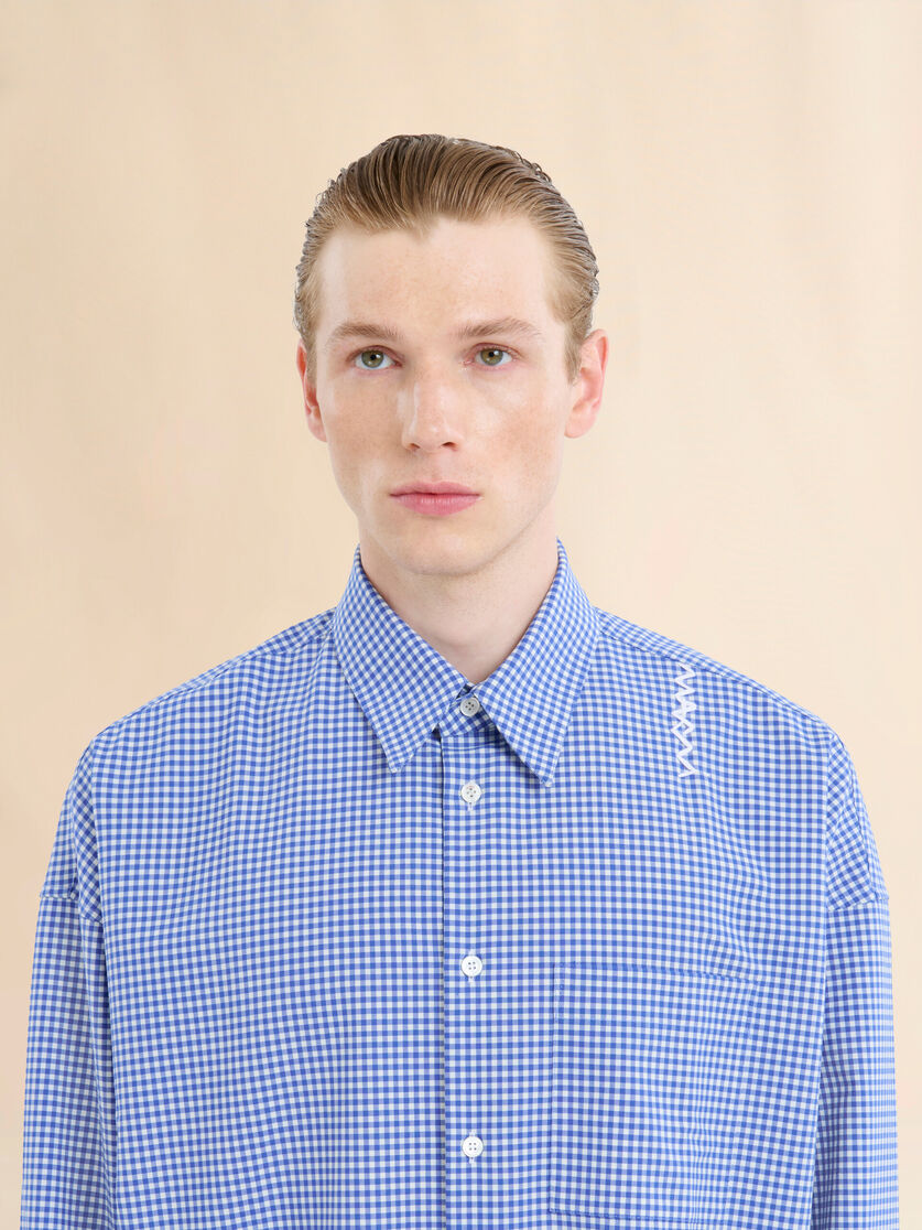 Blue and white checked wool shirt - Shirts - Image 4