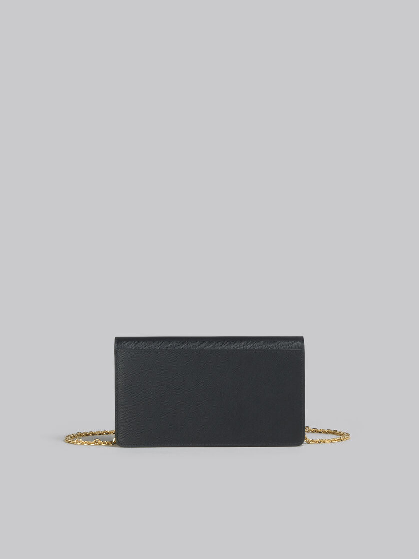 Black saffiano leather wallet with chain strap