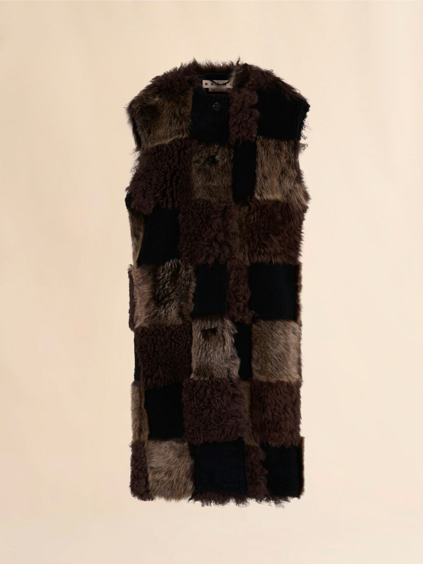 Brown mixed shearling longline vest - Waistcoats - Image 1