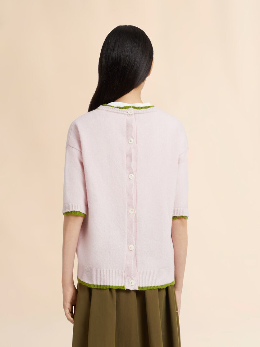 Pink wool-cashmere reverse cardigan jumper, Image 3