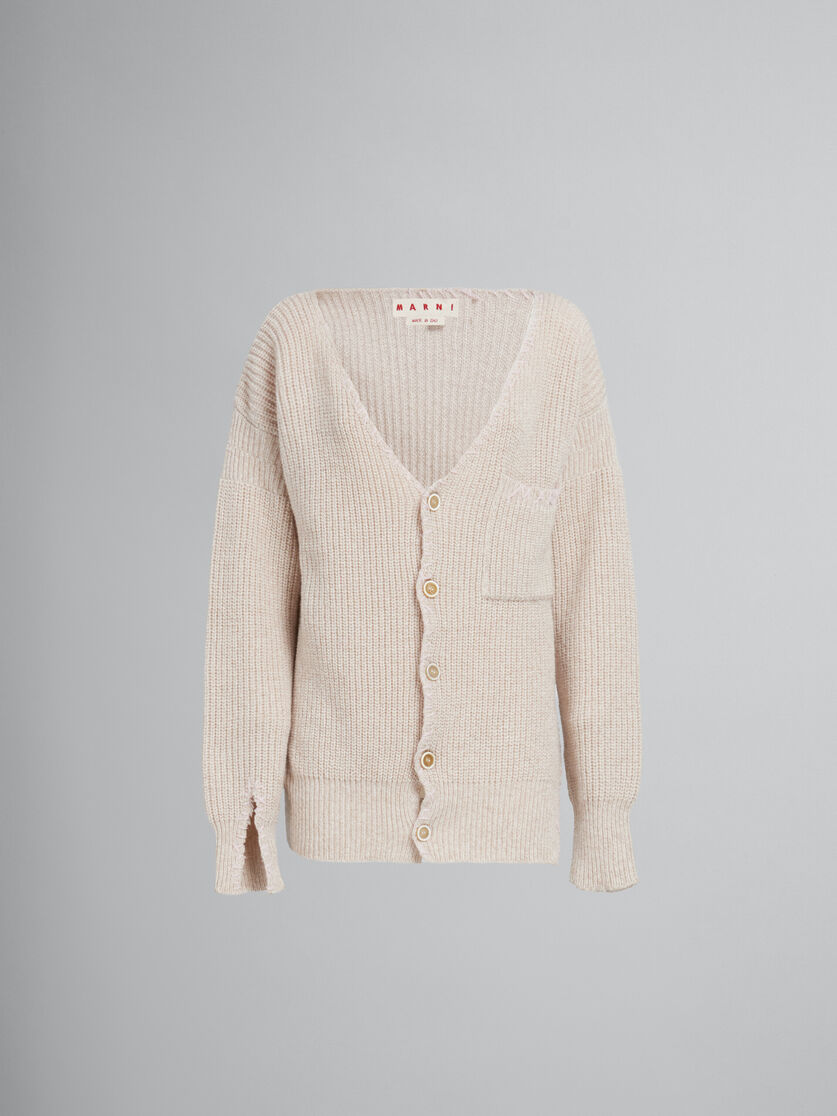 Cardigan en laine avoine avec effet raccommodé Marni - pulls - Image 1
