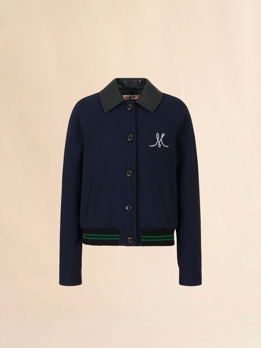 Deep blue wool crêpe bomber jacket, Image 1