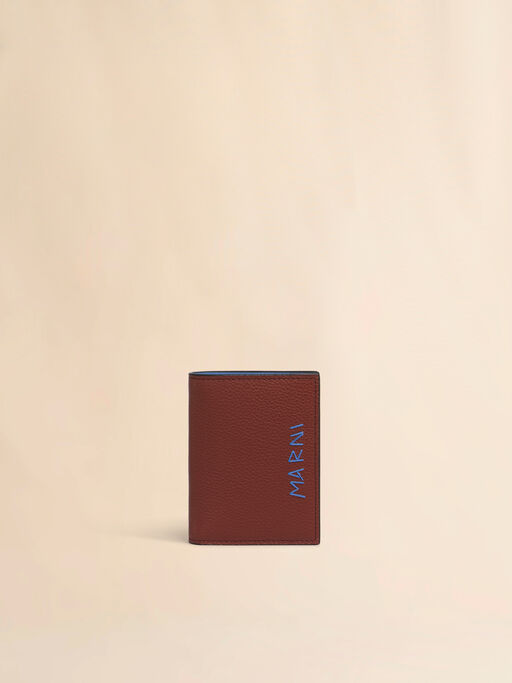 Brown leather bifold wallet with Marni Mending embroidery - Wallets