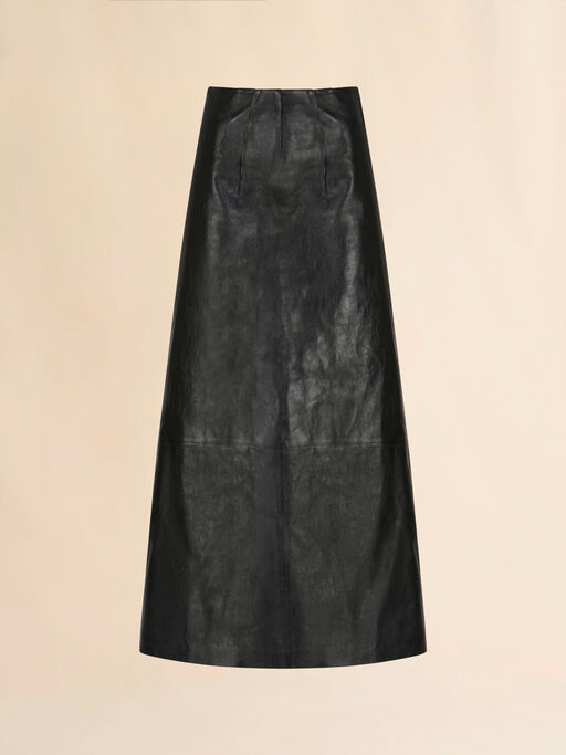 Black leather A-line skirt - Skirts