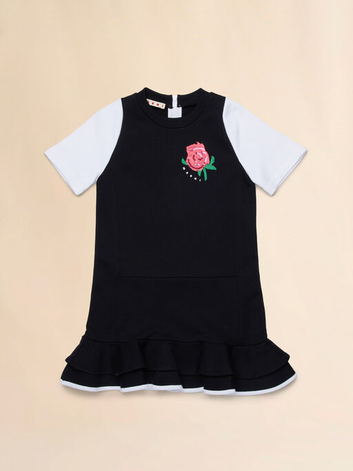 Abito in cotone nero con stampa Tea Time sul petto - Vestiti