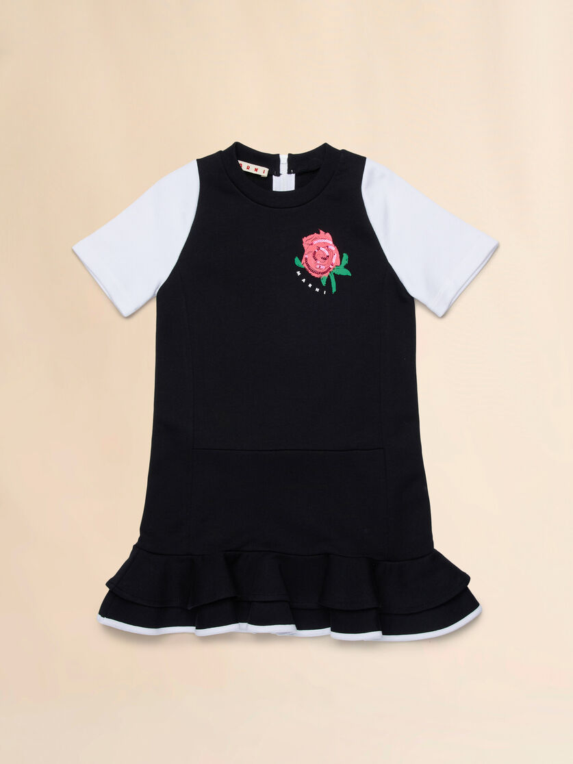 Abito in cotone nero con stampa Tea Time sul petto, Image 1