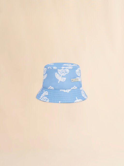 Light blue taffeta bucket hat with Sprayed Roses print - Hats