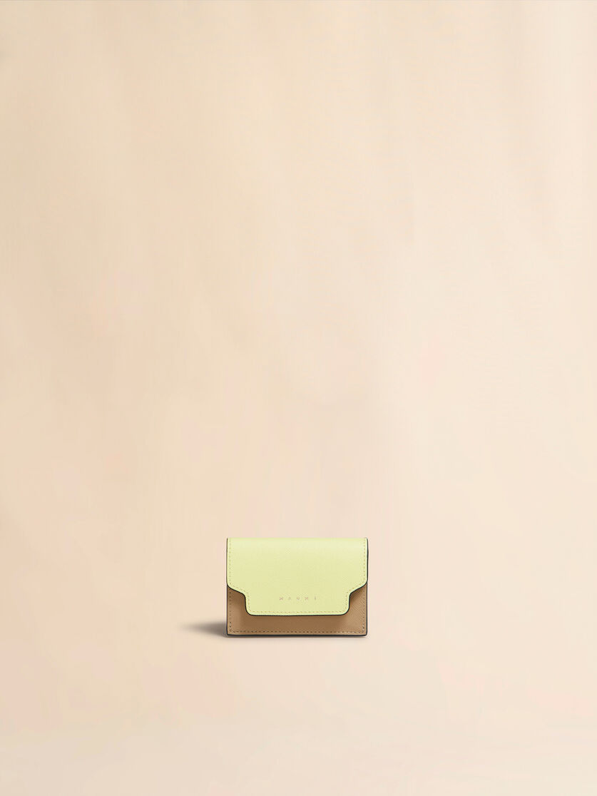 イエロー グリーン ベージュ サフィアーノレザー製 三つ折りウォレット 
