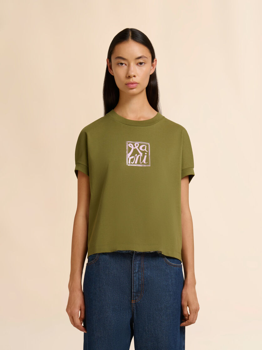 Marni Frameロゴ グリーン コットンコクーンTシャツ, Image 2