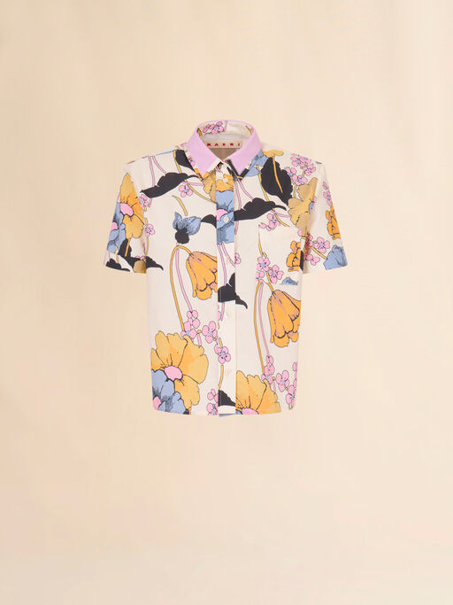 Cream poplin cropped shirt with Melodia print - Shirts