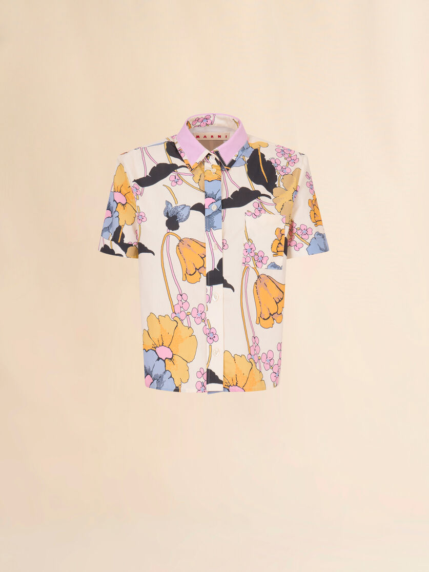 Cream poplin cropped shirt with Melodia print, Image 1