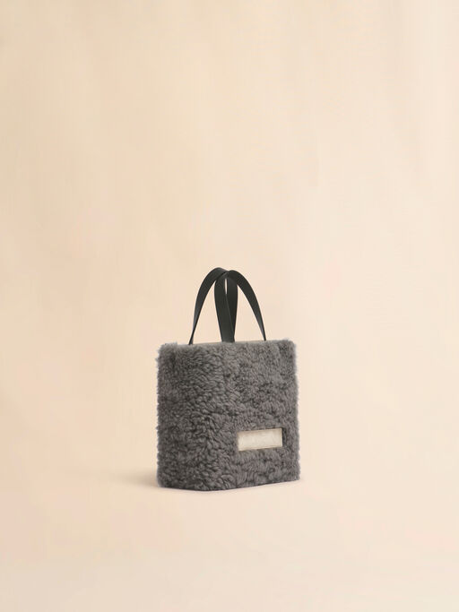 グレー クリーム シアリング＆レザー製 Museo ソフトミニバッグ - ショッピングバッグ