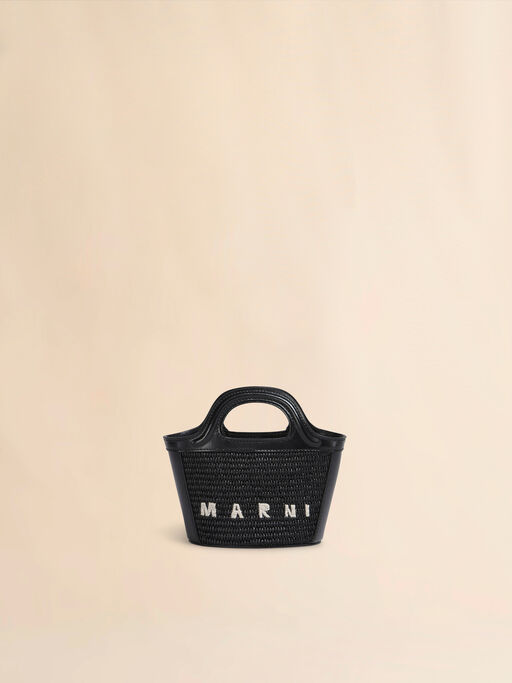 Tropicalia Micro Bag in black leather and raffia-effect fabric - Handbag