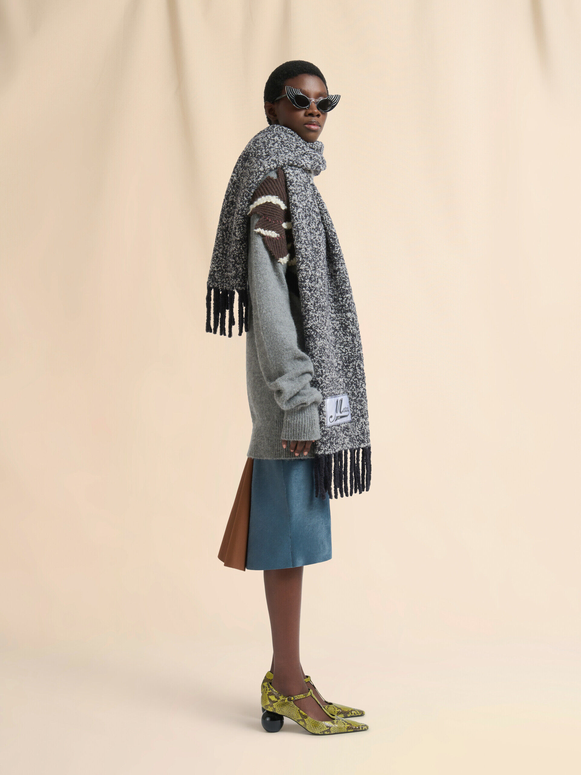Marni オレンジ アルパカ マフラー MARNI マルニ アルパカ ラベルロゴ マフラー ストール