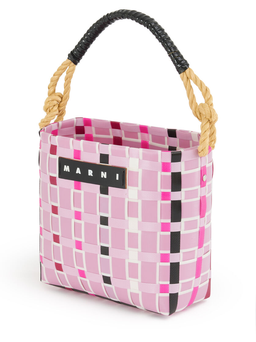 Pink checked Marni Market Sunday Basket Bag - Shopping Bags - Image 4