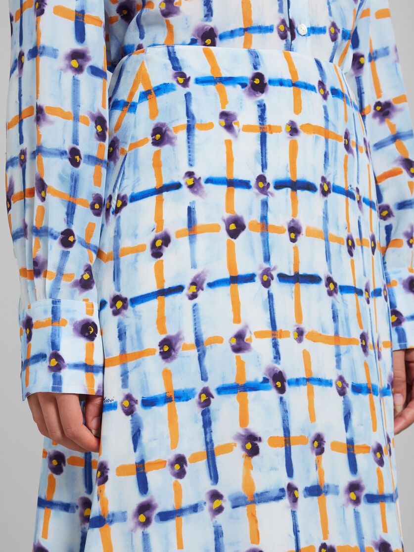 Light blue crêpe de chine midi skirt with Saraband print - Skirts - Image 4