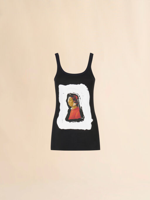 ブラック コットン製タンクトップ、Dante プリント - Tシャツ
