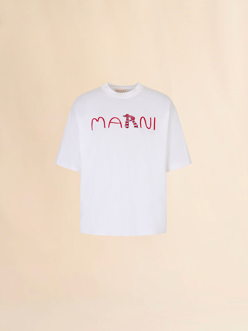 Camiseta de algodón blanca con logotipo de Marni Animal Alphabet flocado, Image 1