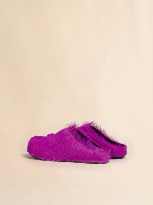 Fuchsia long-hair calfskin Fussbett sabot - Clogs