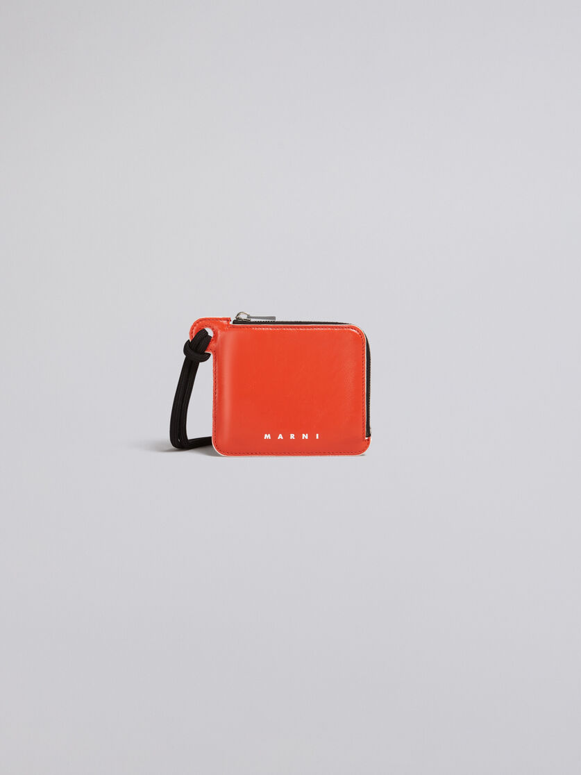 Zweifarbige Brieftasche mit L-Reißverschluss aus glänzendem Kalbsleder - Brieftaschen - Image 1