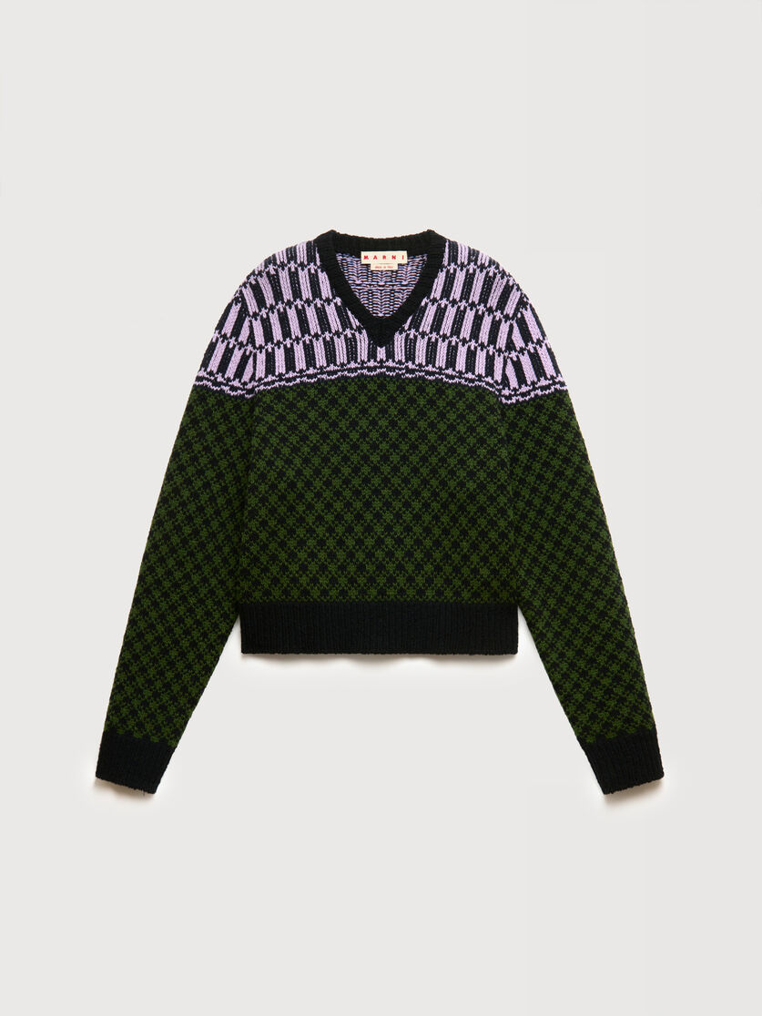 Green wool jumper with geometric motif, Image 1