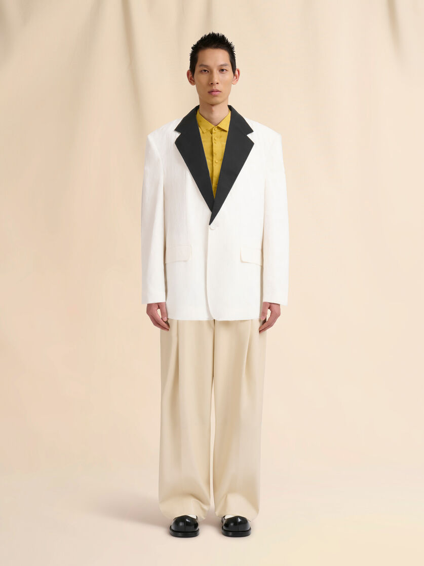 White cotton jacket with waves and drops jacquard motif - Jackets - Image 2