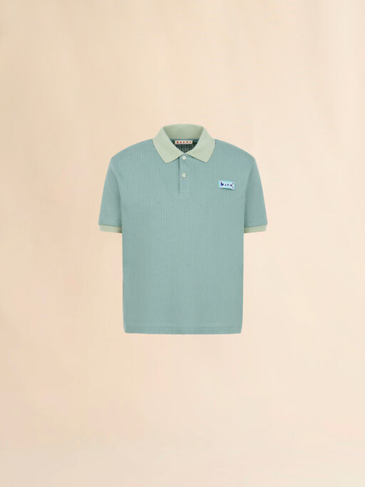 グリーン ジャカードモチーフのインターロックポロシャツ - シャツ