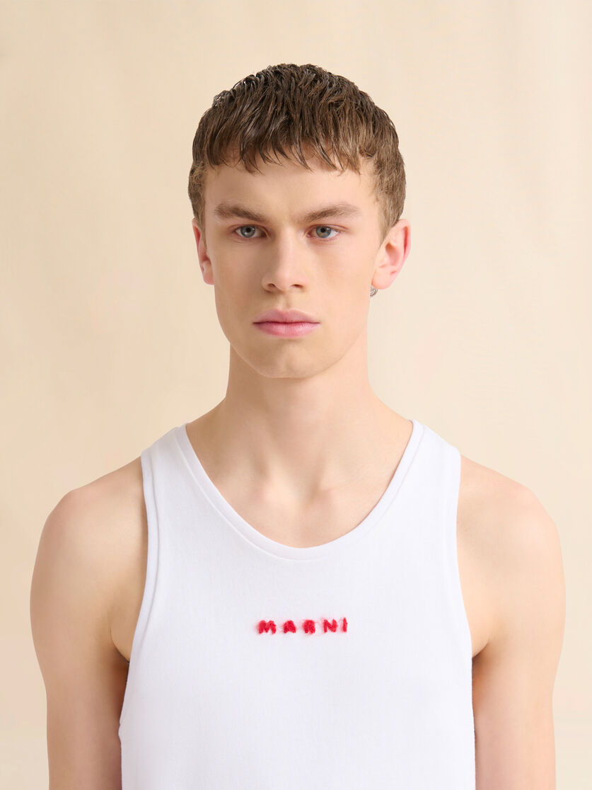 Black cotton tank top with mohair embroidery - Shirts - Image 4