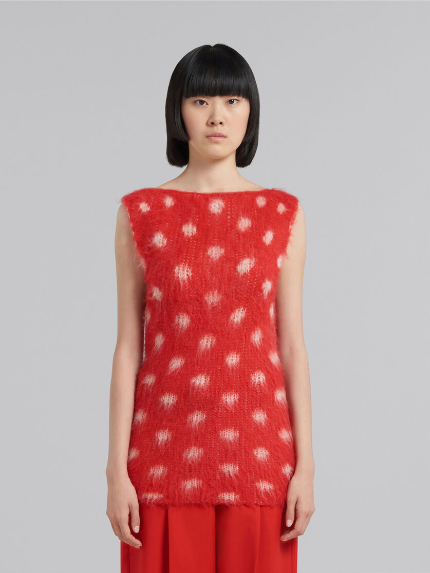 Red mohair sleeveless jumper with polka dots - Shirts - Image 2