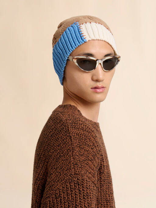 Brown wool mixed knit beanie with Marni Mending - Hats