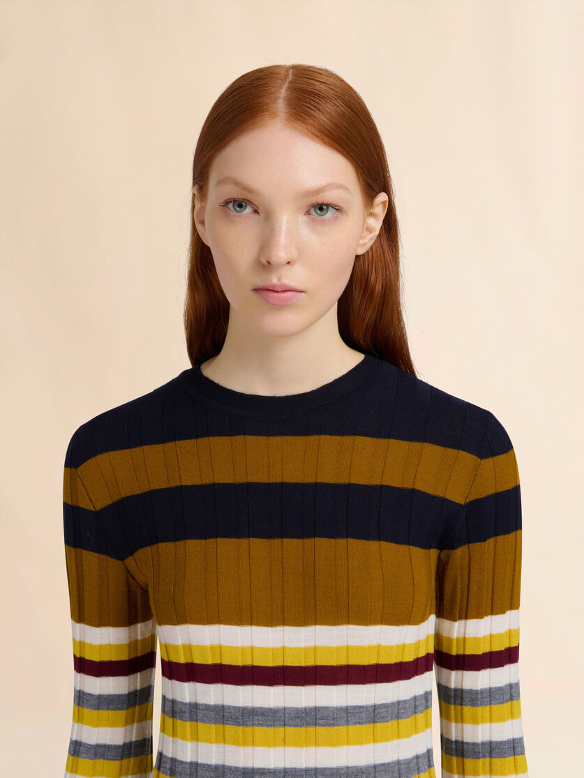Yellow wool jumper with mixed stripes - Pullovers - Image 4