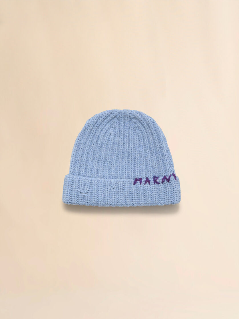 Blue Shetland wool beanie with Marni mending | Marni 