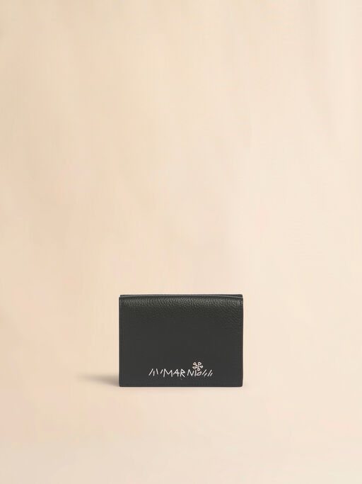 Portefeuille &agrave; trois volets en cuir noir avec broderie Marni Mending - Portefeuilles