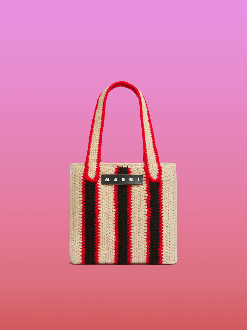 ストライプ ブルー&レッド クロシェ製 MARNI MARKET ショッピングバッグ - ショッピングバッグ - Image 1