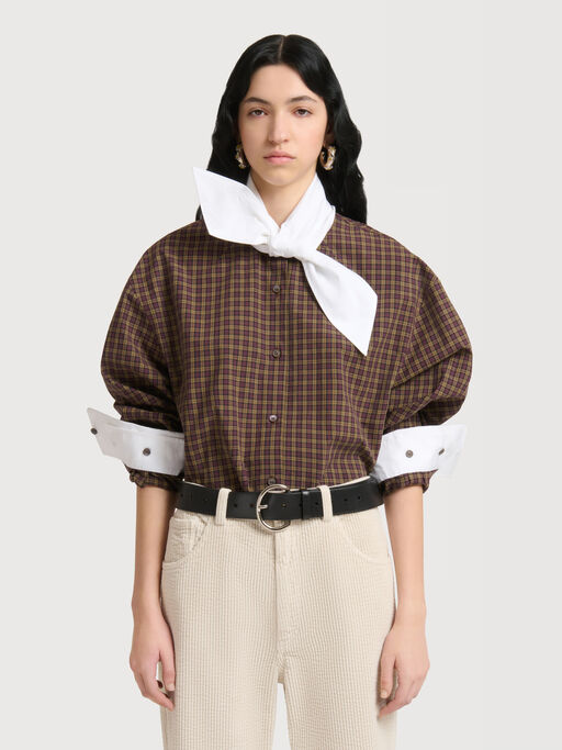 Brown checked poplin shirt with neck tie - Shirts