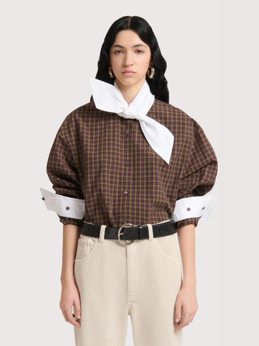 Brown checked poplin shirt with neck tie, Image 2