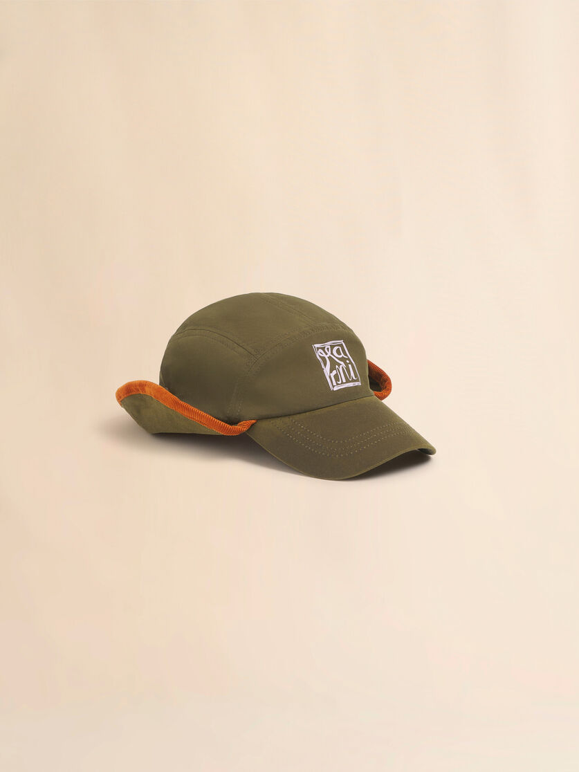 Khaki gabardine baseball cap with ear flaps, Image 1