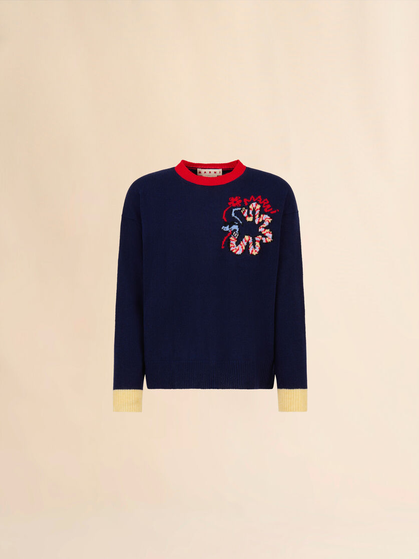 Blue wool jumper with jacquard snake - Pullovers - Image 1