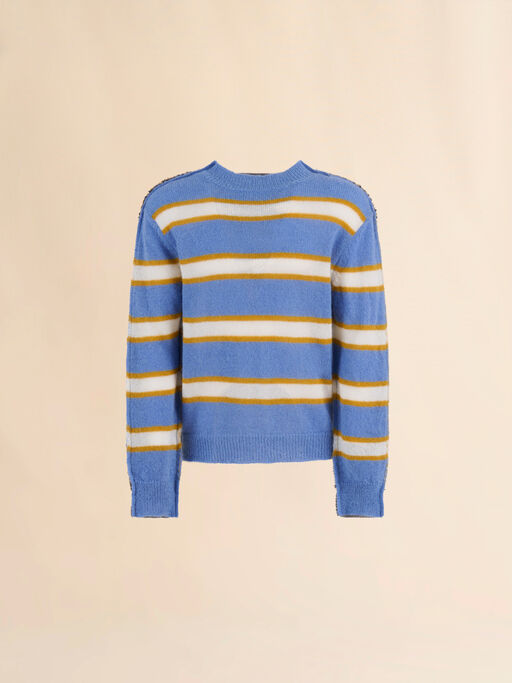 Blue striped mohair and wool half-and-half jumper - Pullovers