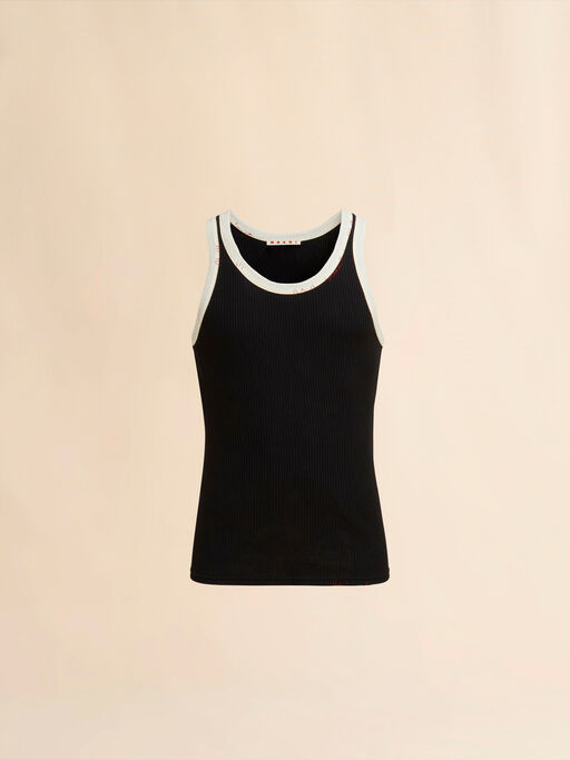 Camiseta de tirantes negra de algodón acanalado con bordado Marni Mending - Camisas